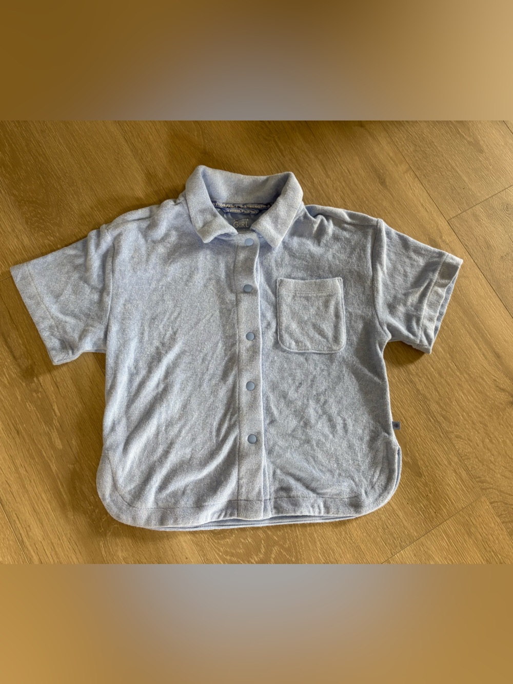 Athleta Girl Light Blue Terry Jump In Button Down Terry Top | XS/6 NWOT